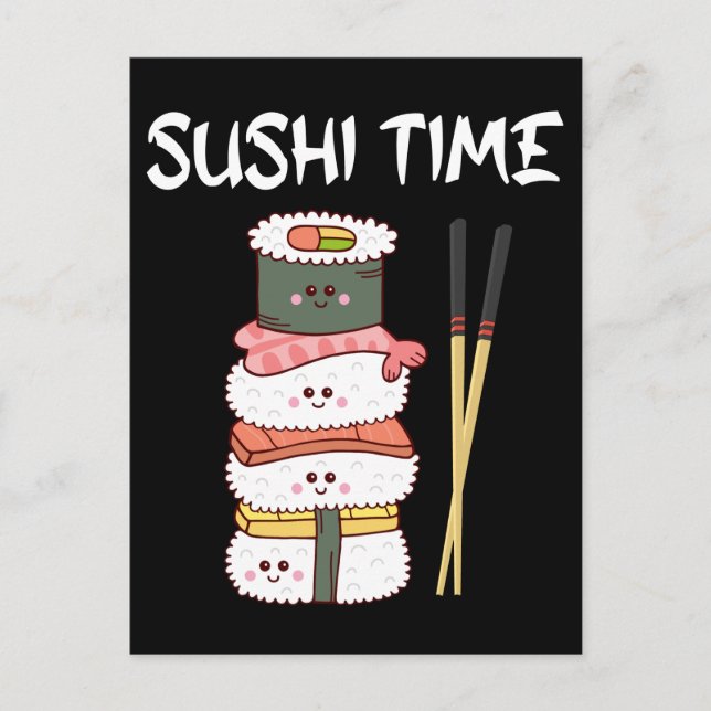Kawaii Sushi Time Anime Niedliches japanisches Ess Postkarte (Vorderseite)