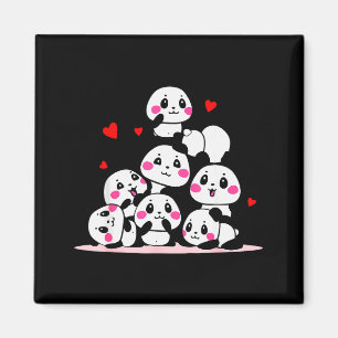 Kawaii Süße Baby-Panda-Anhäufung mit roten Herzen  Magnet