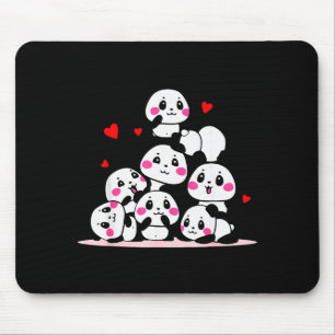 Kawaii Süße Baby-Panda-Anhäufung mit roten Herzen Mousepad