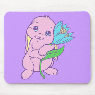 Kawaii Süße Cartoon-Häschen Kaninchen Blume Mousepad