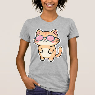 Kawaii Süße Katze mit Sonnenbrille Digitale Kunst T-Shirt