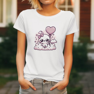 Kawaii-Süsse mit einem Herzballon T-Shirt