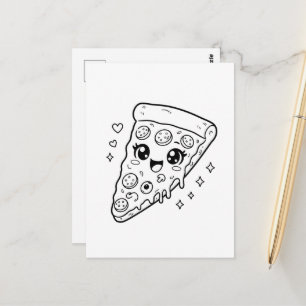 Kawaii süße Pizzascheibe zum Ausmalen Postkarte