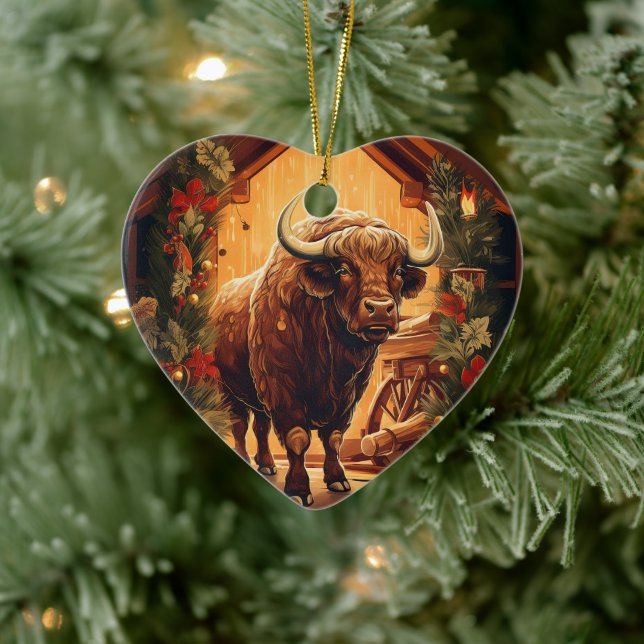 Kawaii Süße Tier Wildlife Bison Pet Lover Geschenk Keramik Ornament (Baum)