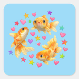 kawaii süße y2k Regenbogen-Goldfisch-Knopf Quadratischer Aufkleber