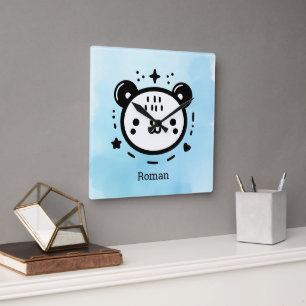 Kawaii süßer Bär Gesicht - Kawaii minimalistischer Quadratische Wanduhr