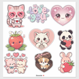 Kawaii Süßes Sticker-Set – Emojis, Katzen, Bären,  Aufkleber