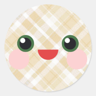Kawaii Sweet Eyes Adororable Karierte Gesichtsfreu Runder Aufkleber