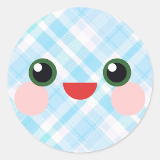 Kawaii Sweet Eyes Adororable Karierte Gesichtsfreu Runder Aufkleber