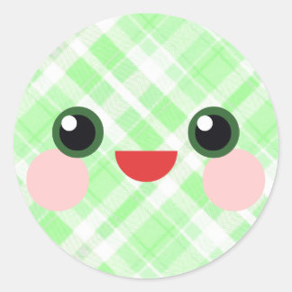 Kawaii Sweet Eyes Adororable Karierte Gesichtsfreu Runder Aufkleber