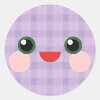 Kawaii Sweet Eyes Adororable Karierte Gesichtsfreu Runder Aufkleber