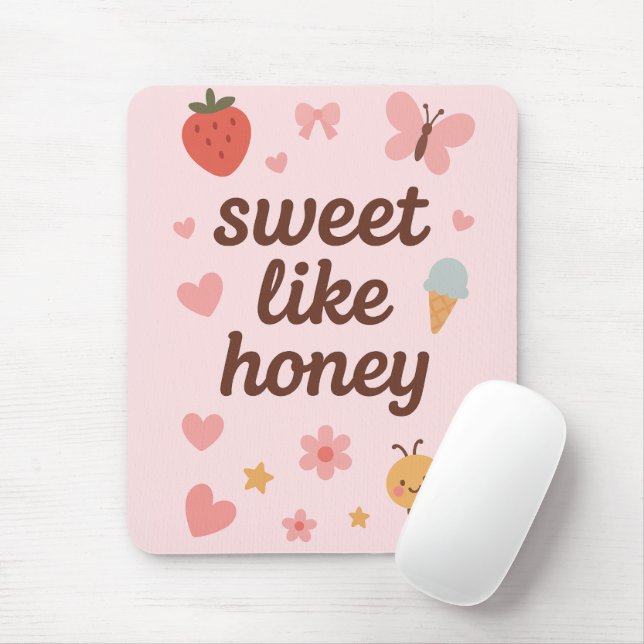 Kawaii Sweet Girl Pink Bee Aesthetic – Cute Design Mousepad (Mit Mouse)