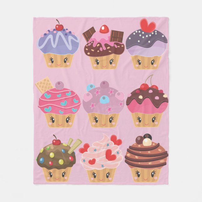 Kawaii Sweet Leckereien Yummy Cupcakes Fleecedecke (Vorderseite)