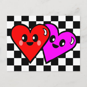 Kawaii Sweety Hearts Checkerboard Postkarte