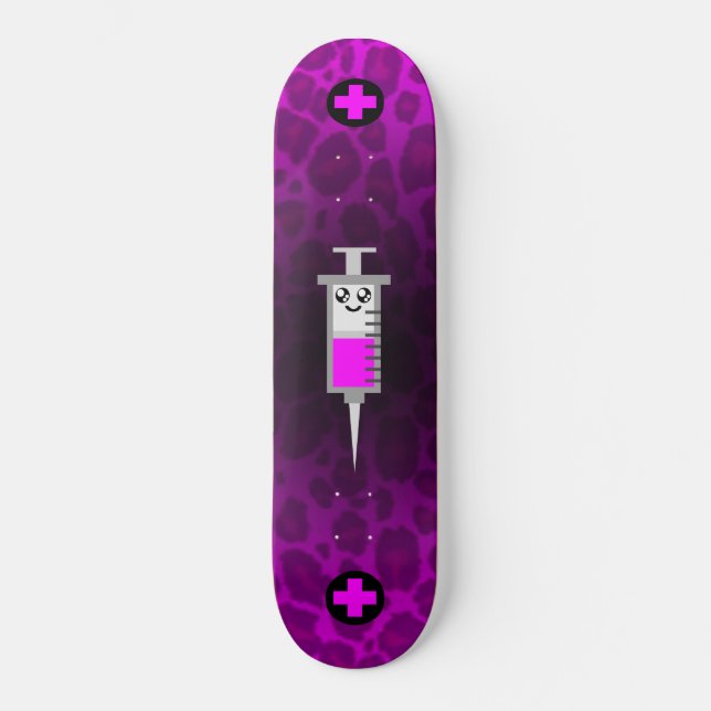 KAWAII-SYRINGE MEDIZINISCHER KREUZPINK-LEOPARDECK SKATEBOARD (Vorderseite)