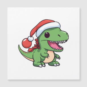 Kawaii T-Rex Dinosaur in Weihnachtshut Magnetkarte