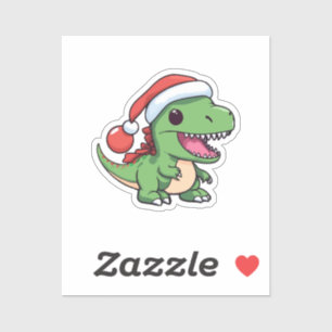 Kawaii T-Rex Dinosaur in Weihnachtsmütze Aufkleber