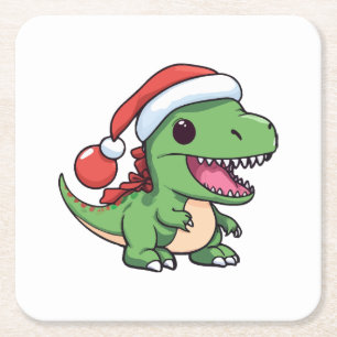 Kawaii T-Rex-Dinosaur in Weihnachtsmütze Rechteckiger Pappuntersetzer