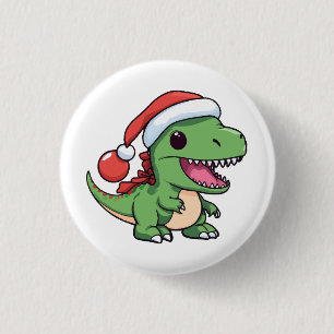 Kawaii T-Rex-Dinosaur mit Weihnachtsmütze Button