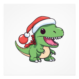 Kawaii T-Rex-Dinosaur mit Weihnachtsmütze Fotodruck