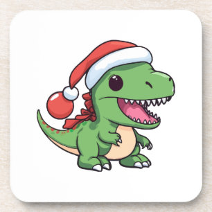 Kawaii T-Rex-Dinosaur mit Weihnachtsmütze Getränkeuntersetzer