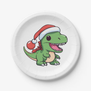 Kawaii T-Rex-Dinosaur mit Weihnachtsmütze Pappteller
