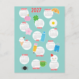 Kawaii-Tageskalender 2027 Postkarte