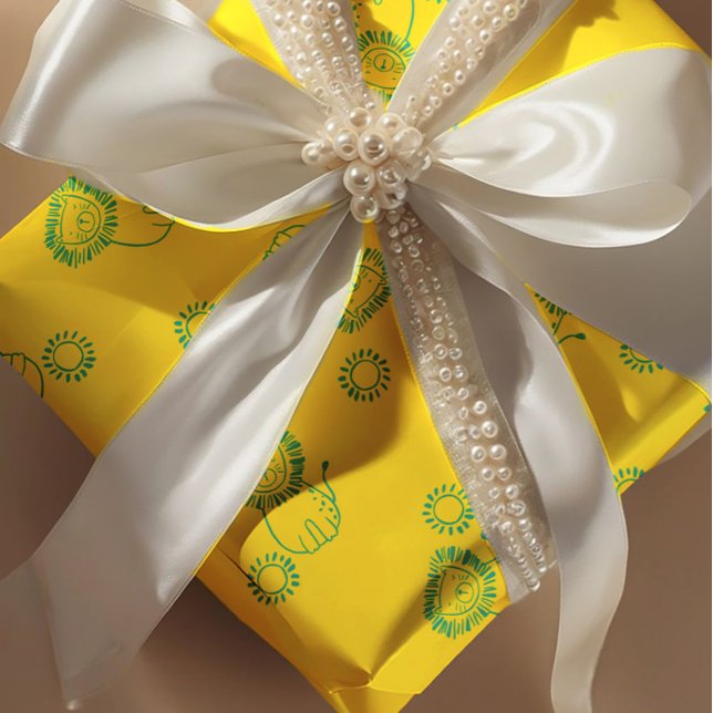 Kawaii Teal Lions & Sunshine – Cute Pattern Geschenkpapier (Von Creator hochgeladen)