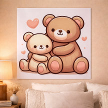 Kawaii Teddy Bear Hug Poster