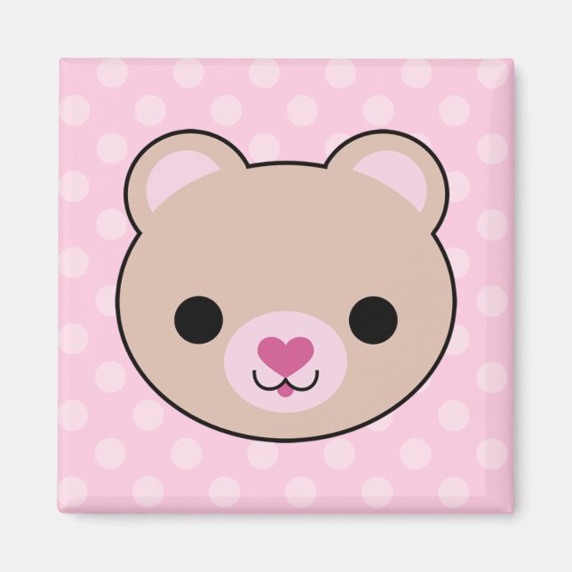 Kawaii Teddy Bear Pink Polka Dots Magnet (Vorne)