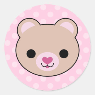 Kawaii Teddy Bear Pink Polka Dots Stickers
