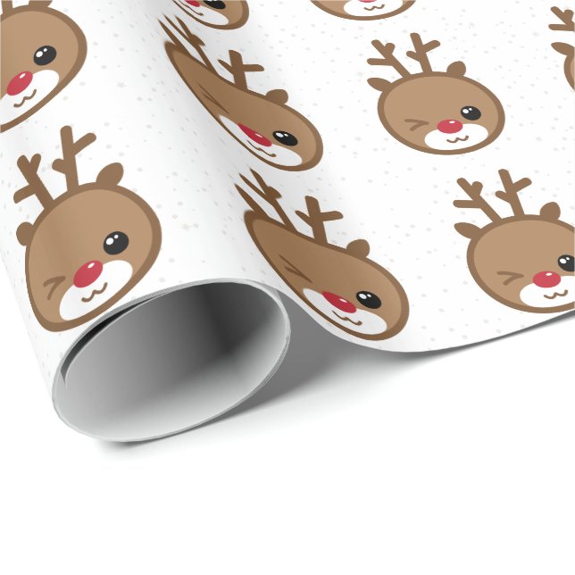 Kawaii the Red Nose Rentier Weihnachtsgeschenke Wr Geschenkpapier (Rolleneckpunkt)