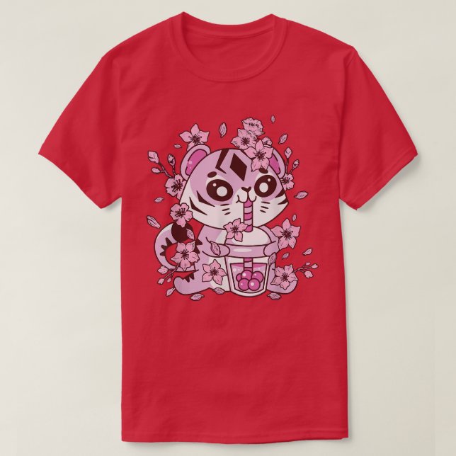 Kawaii Tiger mit Bubble Tee und Boba Tee und Saku (Design vorne)