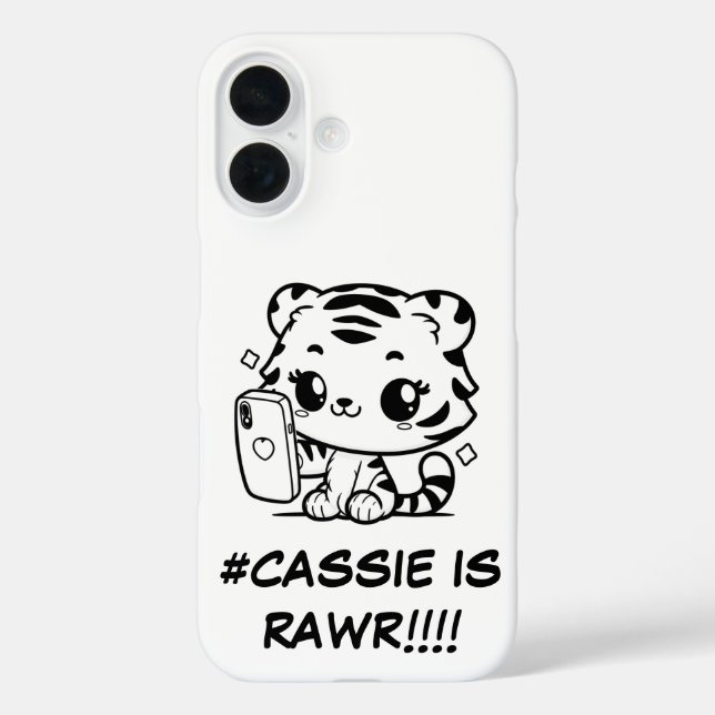 Kawaii Tiger Selfie Handy Fall Personalizable Name iPhone 16 Hülle (Rückseite)