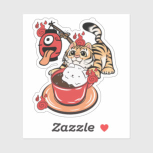 Kawaii Tiger und Chochin Obake Kaffee Aufkleber