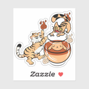 Kawaii-Tiger und Nekomata-Teeglas-Hund Aufkleber