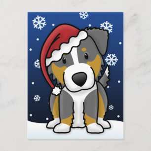 Kawaii Tri Australian Shepherd Christmas Postcard Feiertagspostkarte