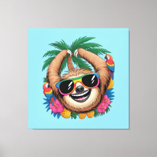 Kawaii Tropischer Faultier – Süße Sommer Stimmung Leinwanddruck