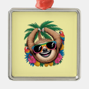 Kawaii Tropischer Faultier – Süße Sommer Stimmung Ornament Aus Metall