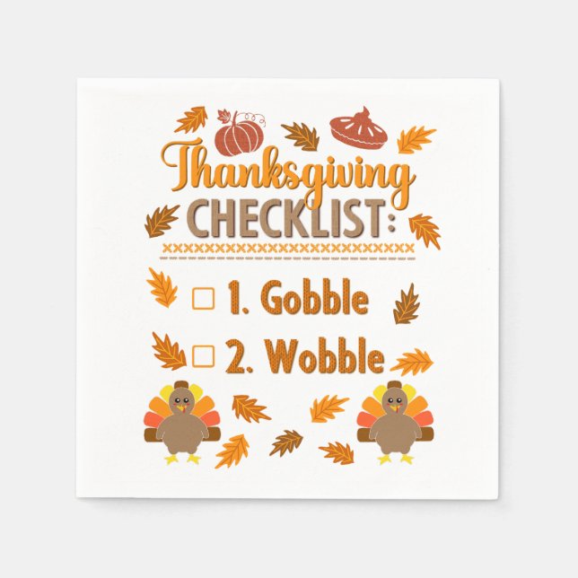 Kawaii Turkey Checklist Gobble Wobble Ugly Sweater Serviette (Vorderseite)
