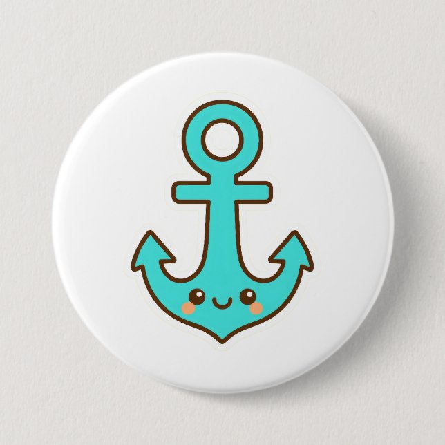Kawaii Türkis Anchor - Whimsical & Cheerful Button (Vorderseite)
