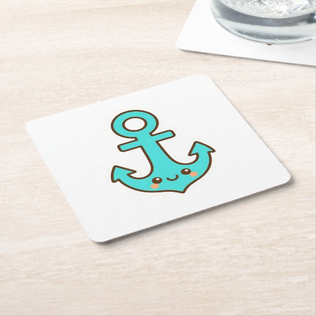 Kawaii Türkis Anchor - Whimsical & Cheerful Rechteckiger Pappuntersetzer (angewinkelt)