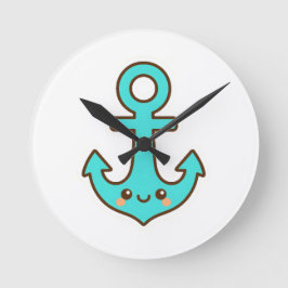 Kawaii Türkis Anchor - Whimsical & Cheerful Runde Wanduhr