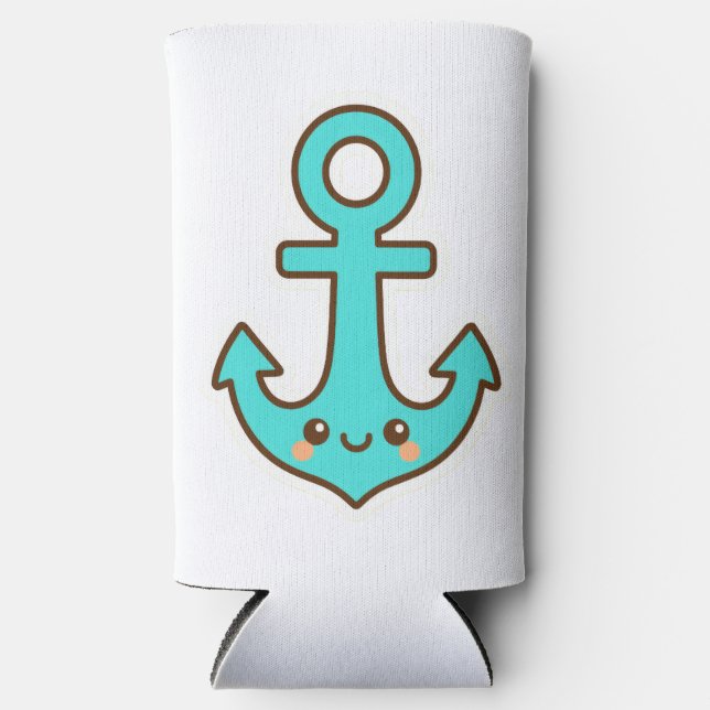 Kawaii Türkis Anchor - Whimsical & Cheerful Selters Dosenkühler (Vorderseite)