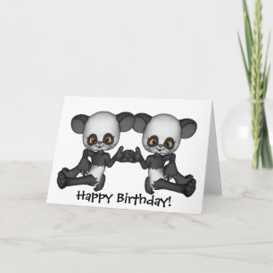 Kawaii Twin Panda Baby Bears Card Karte