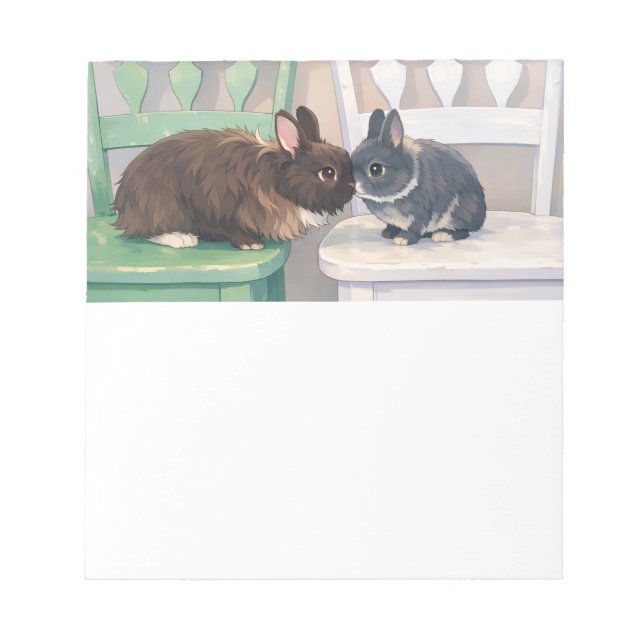 Kawaii Two Bunnies Notepad Cute Rabbit Art Notizblock (Vorderseite)