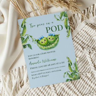 Kawaii Two Peas in Pod Blue Boy Twins Baby Shower Einladung