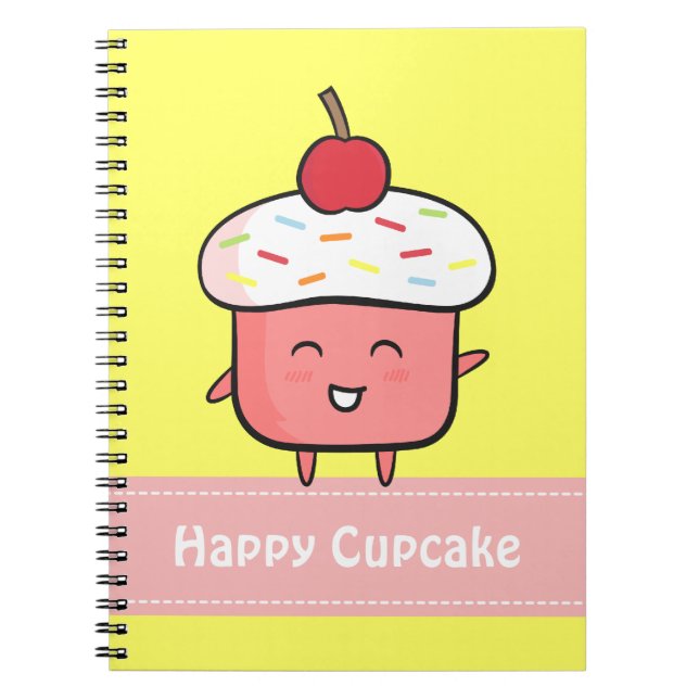Kawaii und glücklicher rosa kleiner Kuchen mit Notizblock (Vorderseite)