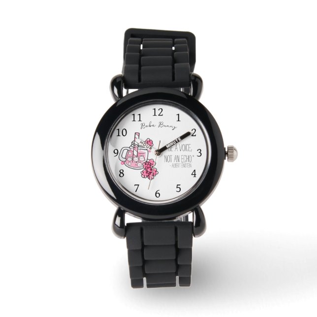 Kawaii und Niedlich Boba Bunny Speak Up Armbanduhr (Vorderseite)