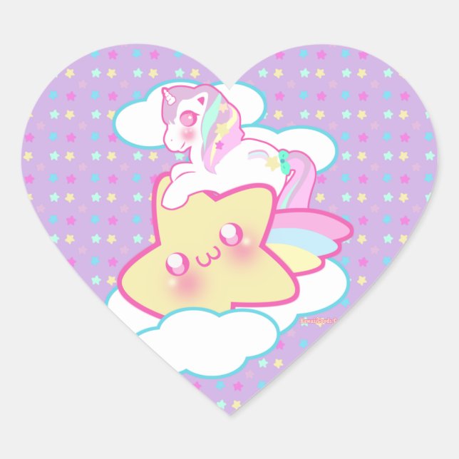 Kawaii Unicorn Herz-Aufkleber (Vorderseite)